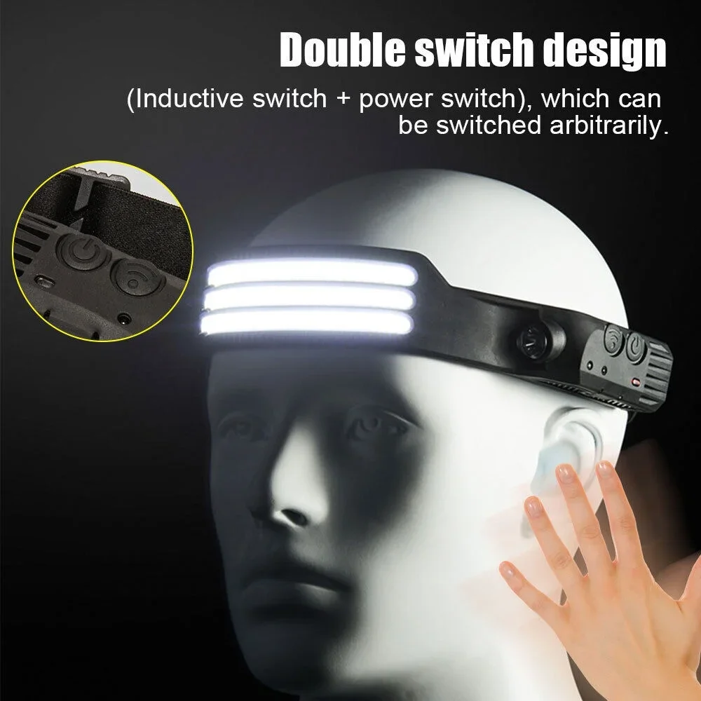 Sensor Headlamp COB LED Headlight with Built-in Battery Flashlight USB Rechargeable Torch Head Light for Fishing Running