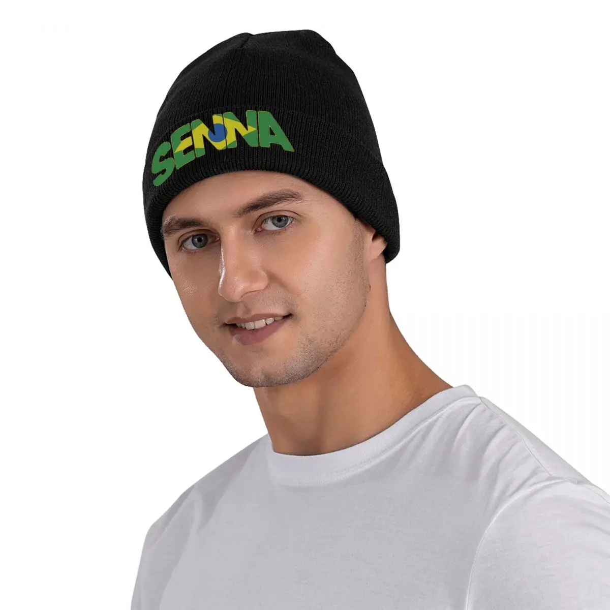 Senna With Brazilian Flag Knitted Hat for Women Men Skullies Beanies Autumn Winter Hats Ayrton Brazil Warm Melon Cap