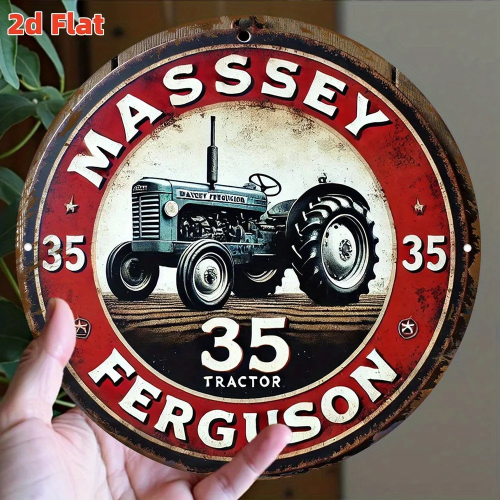 لوحة فنية جدارية مسطحة ثنائية الأبعاد "Massey Ferguson Tractor" - ديكور آلات زراعية عتيقة، لافتة ألومنيوم متينة مع تصميم "35 جرار"، مثالية #4