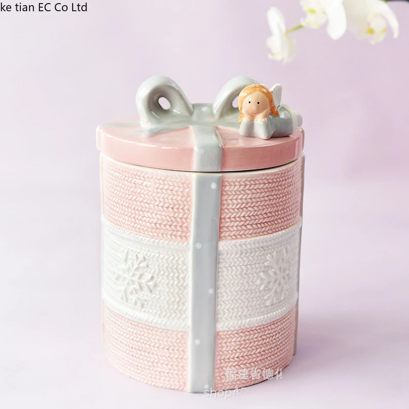 American cute angel pink girl heart ceramic sealed jar Kitchen storage containers Home decoration containers storage accessories