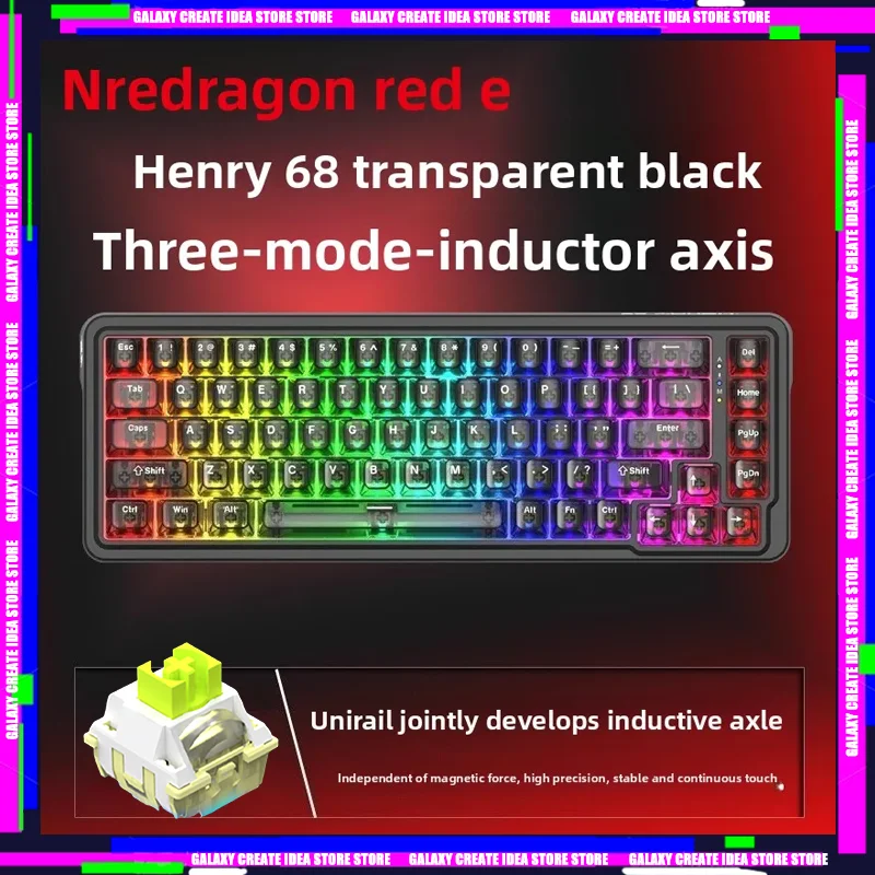 

REDRAGON HENRY68 Inductor Axis Keyboard Wireless Tri Mode Hot Plug 8000 Return Rate 0.125ms Low Latency Esports Gaming Keyboard