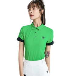 VZ odzież golfowa letnia nowa damska koszulka sportowa na świeżym powietrzu wygodna T-Shirt z krótkim rękawem damska koszulka Polo kontrastowa