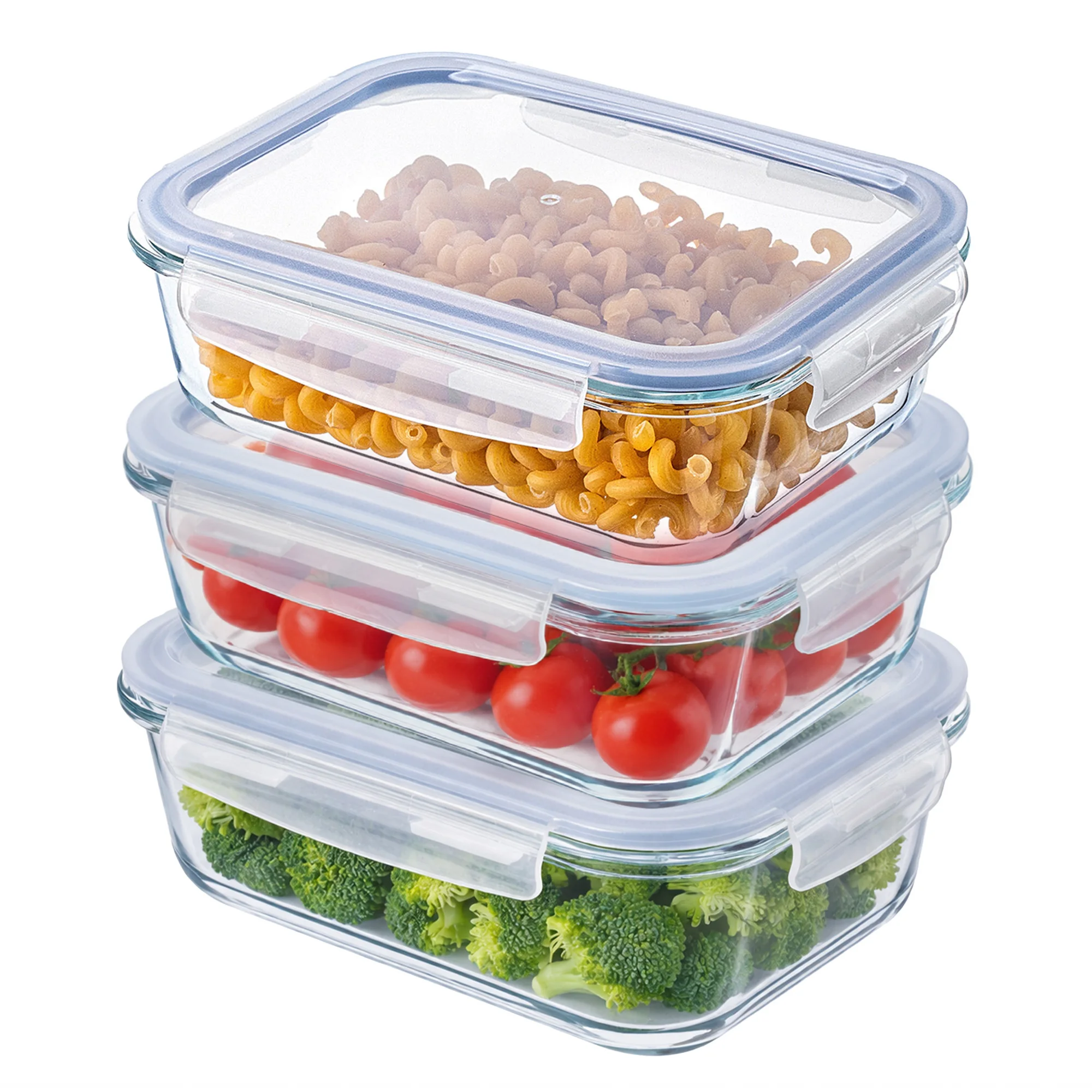 Glazen voedselcontainer Voedsel 1520 ml met deksel Lunchbox Box 3 stuks