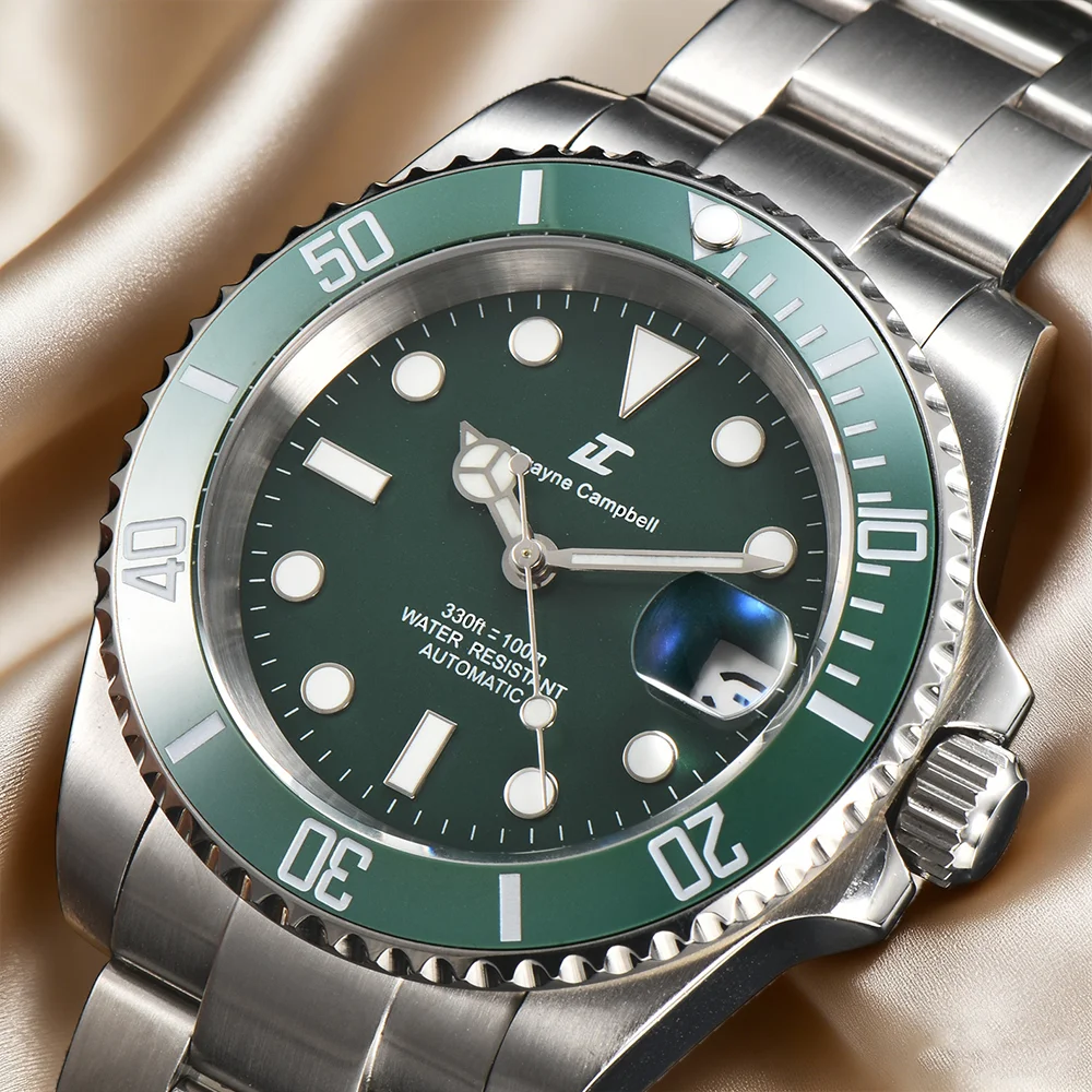 Dwayne Campbell 40MM Diver Watch NH35 Automatic Mechanical Watch Men Luxury Sapphire Waterproof 5Bar Green Business Watch