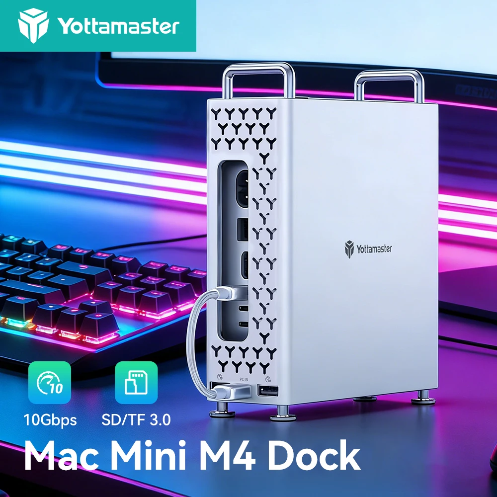 

Yottamaster 10Gbps Mac Mini M4 Dock Chassis Stand MiniPro with NVMe Enclosure M.2 SSD Expansion Internal Solid State Drive SD/TF