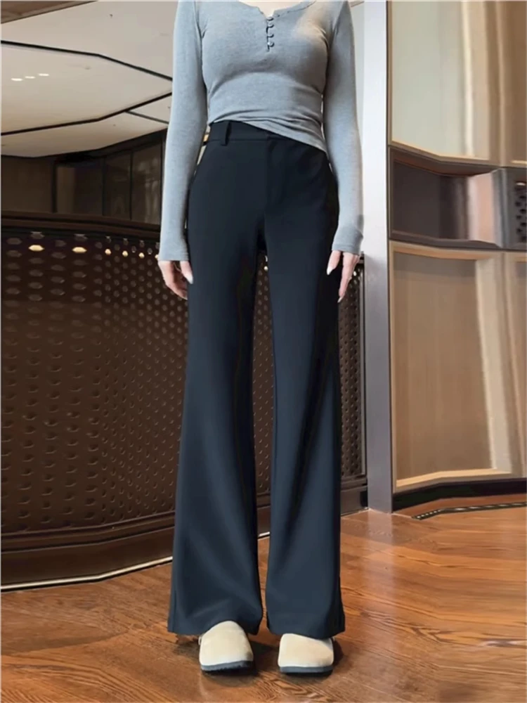 Black High Waist Draped Micro Flared Suit Pants Women's Spring New Small Size Elastic Slimming  Hoof Pants