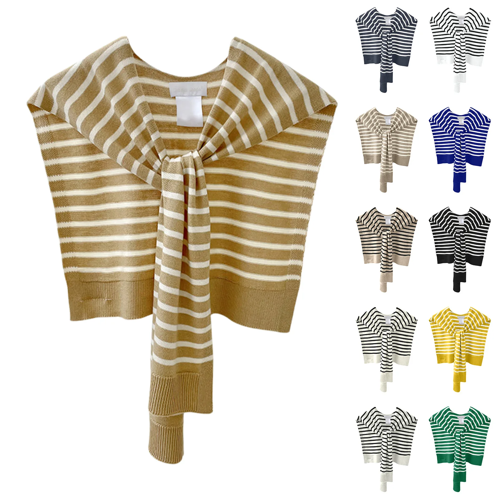 

Весенне-летняя тонкая корейская версия, полосатая шаль, простое украшение, универсальный искусственный воротник на плечо для женщин, вязаный шарф