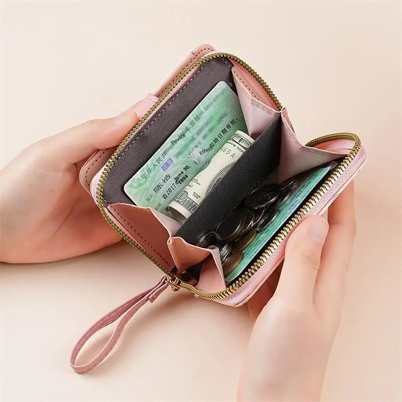 Niedliche Katzen-Geldbörse aus PU-Leder für Damen, Modische Kurze Brieftasche mit Reißverschluss, Ausweiskartenhalter, Leichte Reise-Geld- und Münztasche