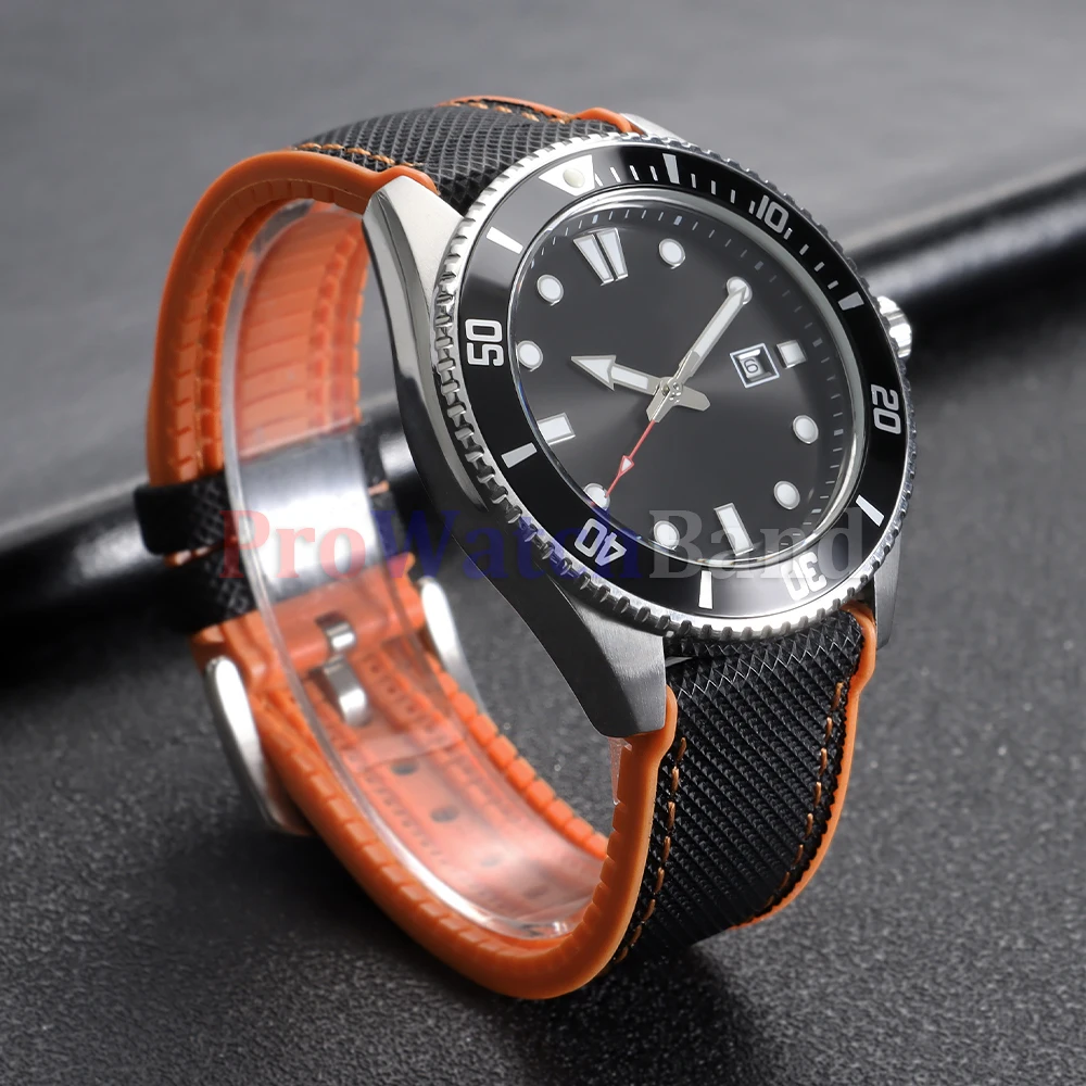 New Nylon Sailcloth Rubber Hybrid Watch Strap 18mm 20mm 21mm 22mm Men Women Silicone Waterproof Watch Band Orange Blue Bracelets image 5
