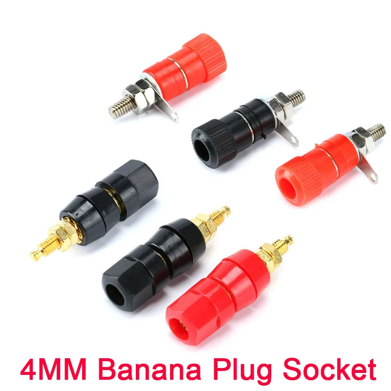 Black Red 4mm Plugs Jack Adapter Banana Plug Socket Test Probe Audio Speaker Binding Post Terminal Connector Terminals