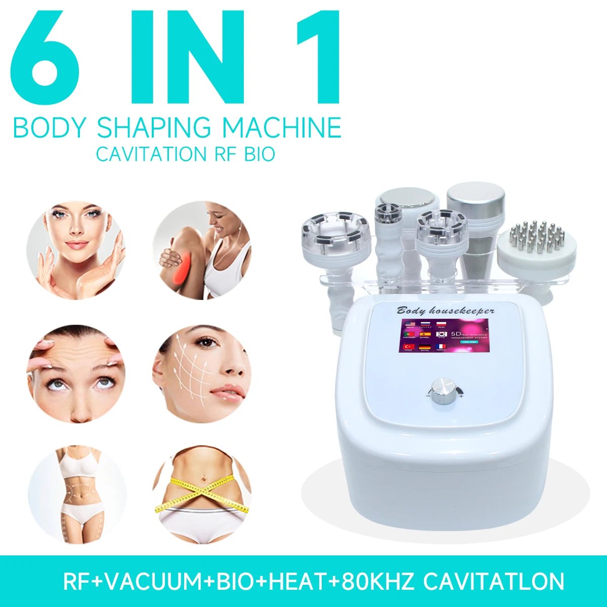 MEISIKANG 6 IN 1 Ultrasonic Cavitation Machine 80K RF Face Skin Anti Cellulite Vacuum Massage Face Tightening Device