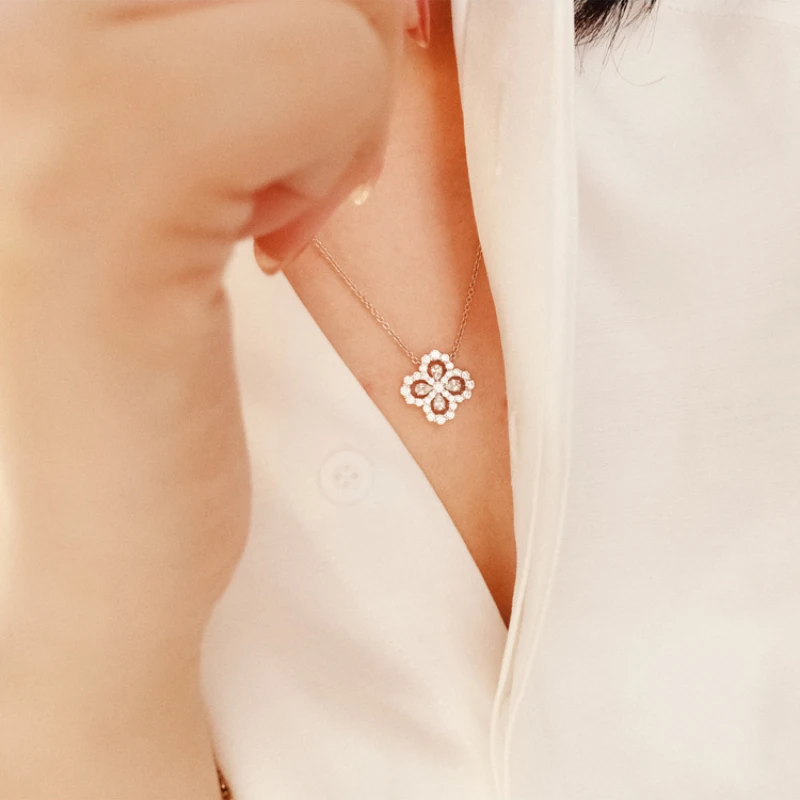 925 Sterling Silver Full Clear Zirconia Geometry Pendant Necklace for Women Fashion Flower Necklace Party Birthday Jewelry Gifts