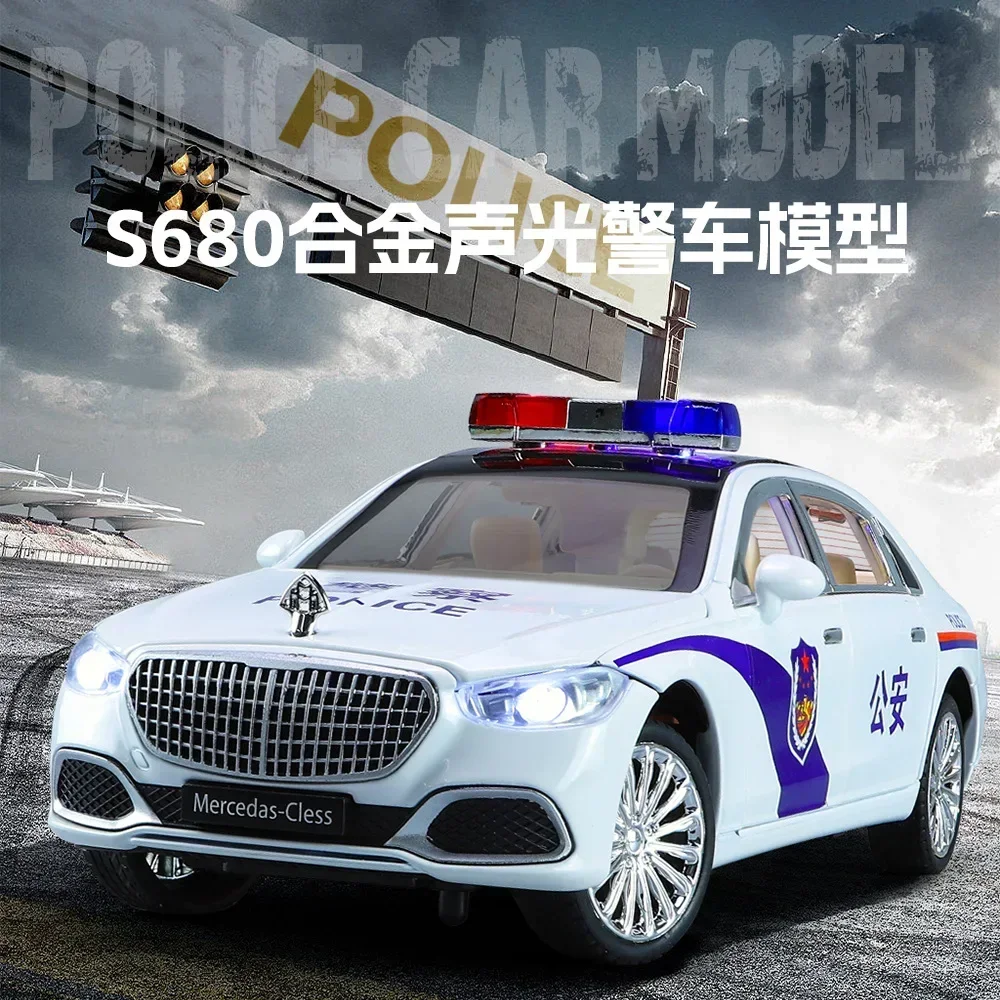 

1:24 Mercedes-Benz Maybach S680 police car Diecast Metal Alloy Model car Sound Light Pull Back Collection Kids Toy Gifts A636