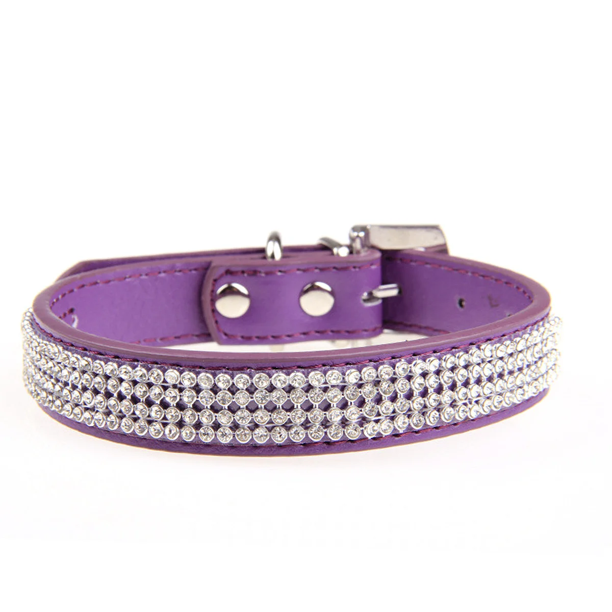 

Pet Collar Crystal Rhinestone Adjustable Fashion Safety Collar Size S Purple for Dog Cat Puppy Durable PU Alloy Buckle D-Ring