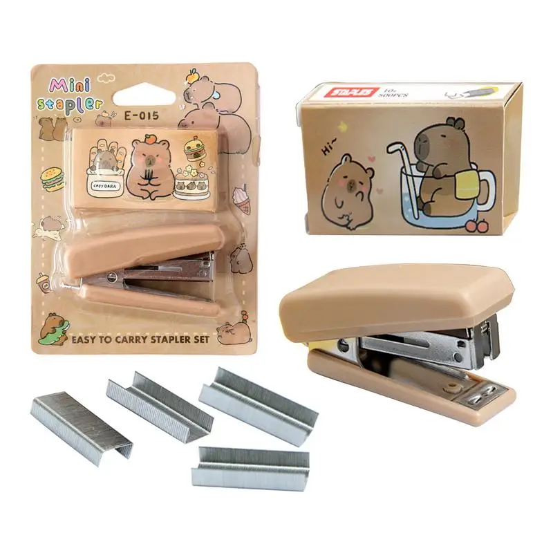 Mini Stapler Set With Staple Cute Capybara Pattern Desktop Stapler Child School Workplace Handheld Stapler Stationery Supplies