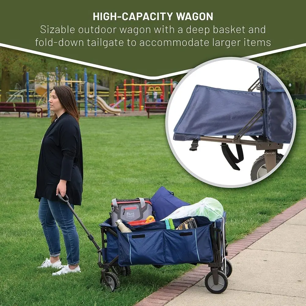 Robuster zusammenklappbarer Wagen, blau, für Outdoor, Camping, Gartenarbeit, Einkaufen, für 225 Pfund