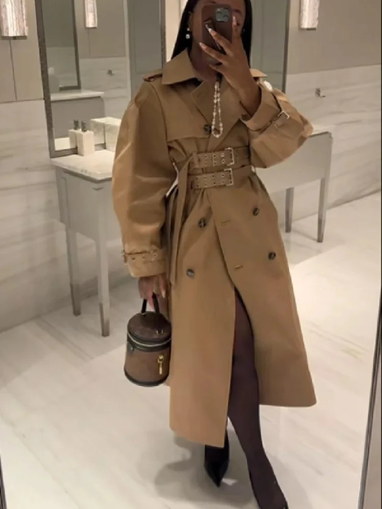 

2026 New Lady Y2k Fall OutwearsChic Punk Trench Coat For Women Full Sleeve Loose Hooded Crop Coat Lapel Bat Sleeve Long Coats