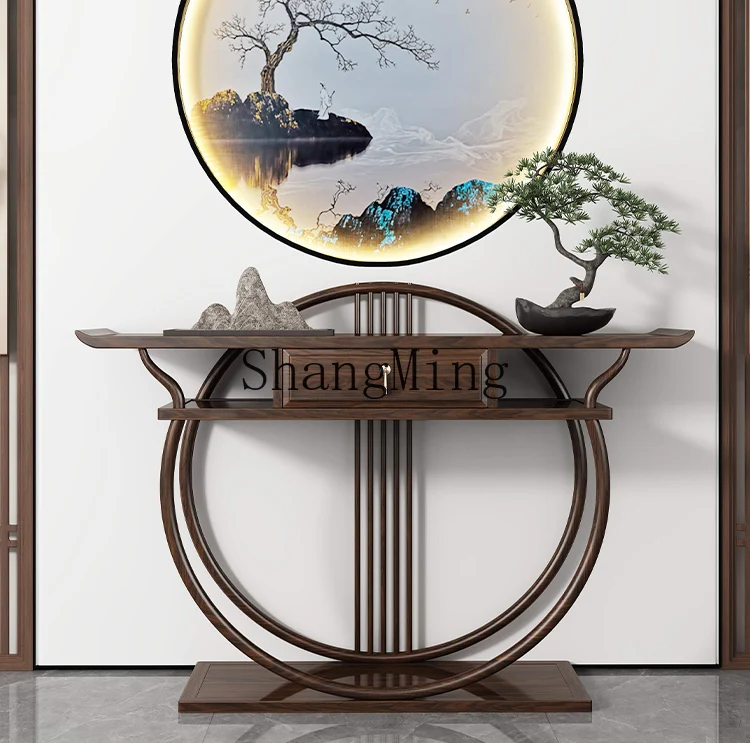 HJ new Chinese-style central hall plan light luxury home against the wall living room table solid wood entrance cabinet