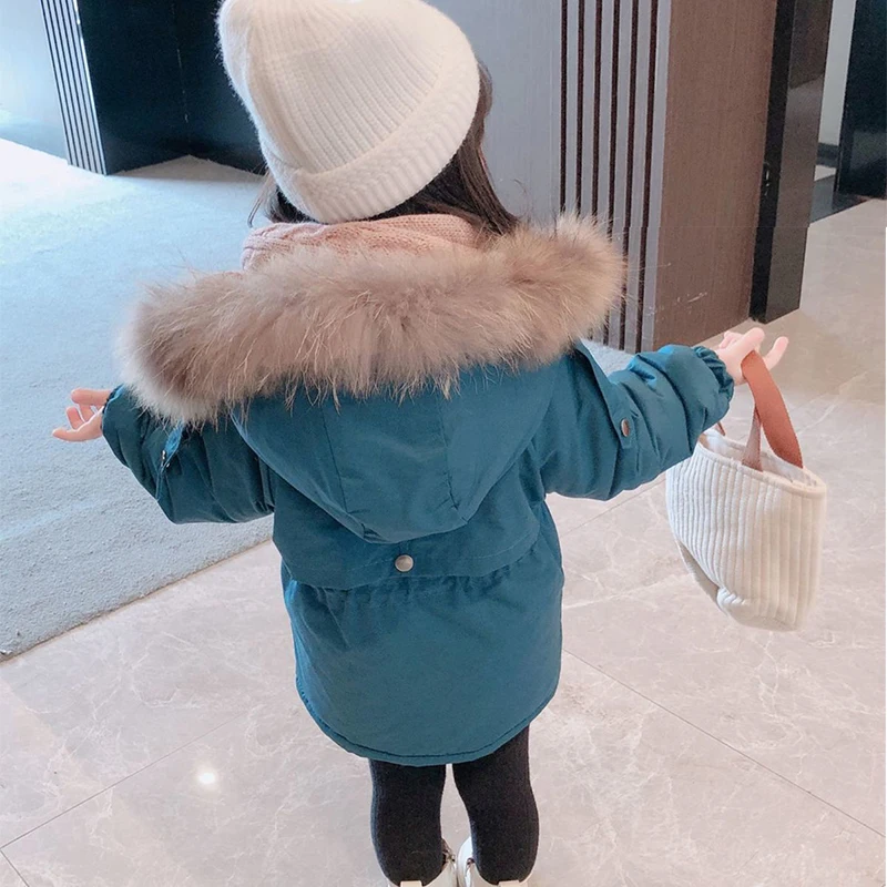 2 3 4 5 6 7 8 Years Winter Baby Girls Jacket Hooded Plus Velvet Thicken Keep Warm Kids Jacket Birthday Gift Children\'s Clothing