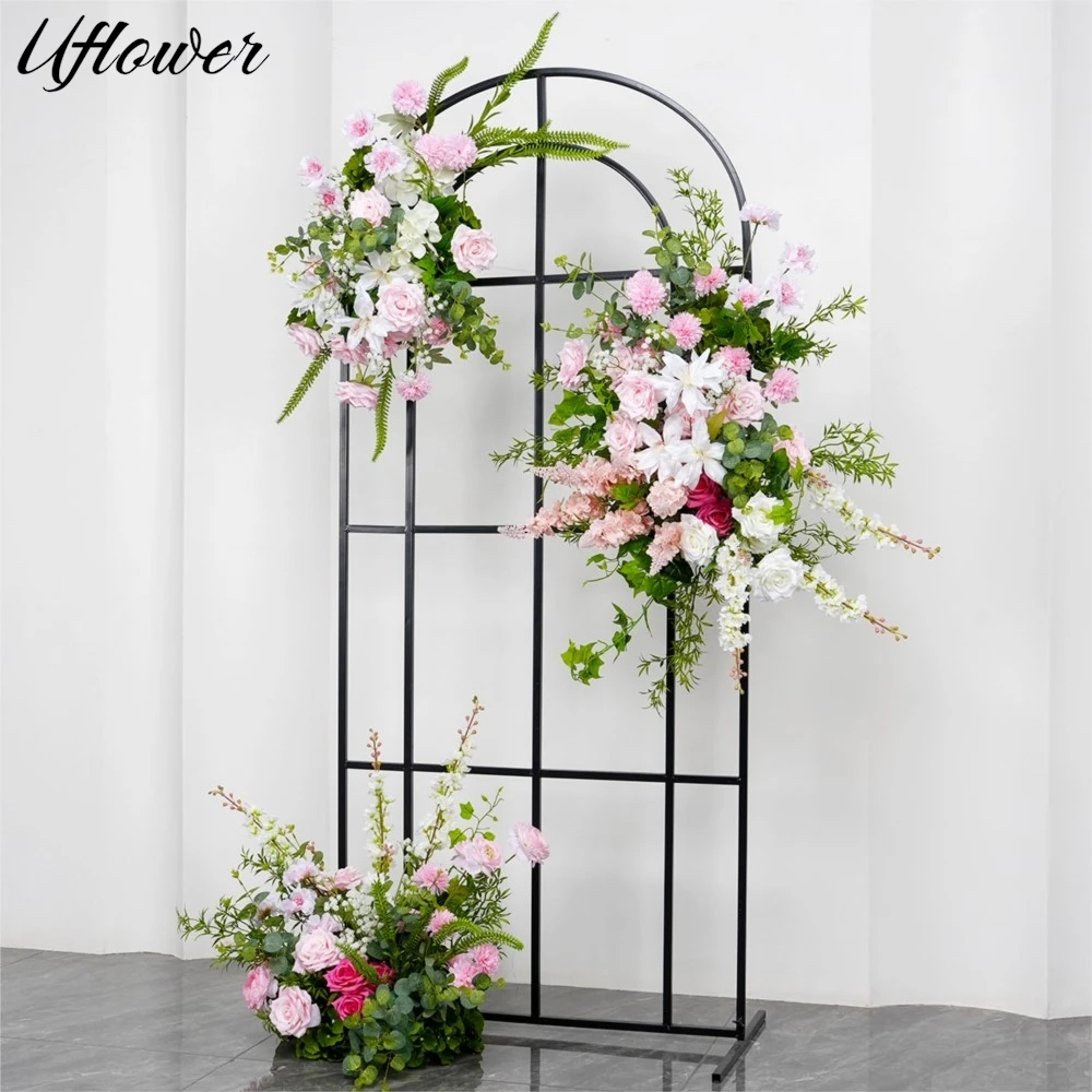 

Uflower Rose Greenery Wedding Prop Artificial Flower Row Arrangement Table Flower Ball Stage Road Lead Wedding Background Decor