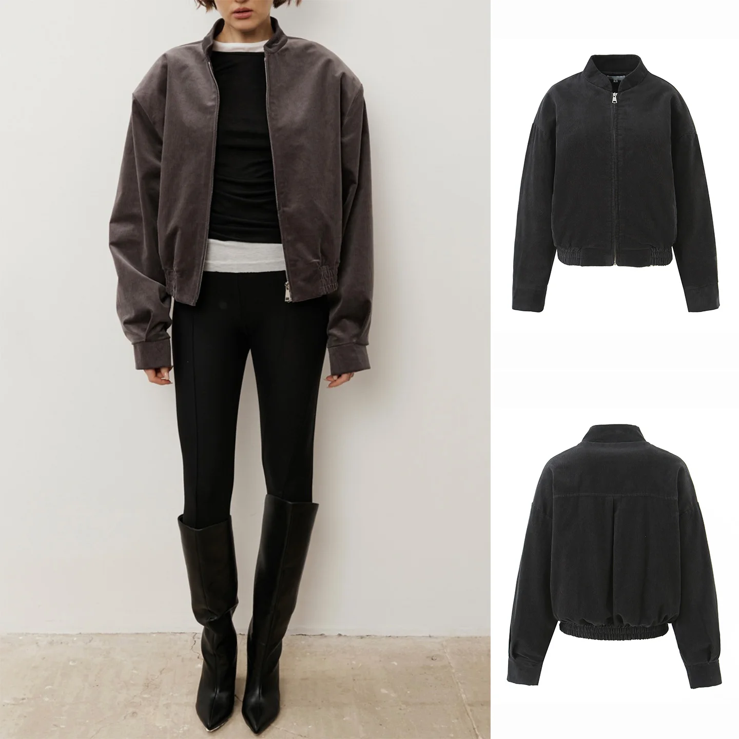 

Новое осеннее женское винтажное свободное длинное вельветовое пальто на молнии с воротником-стойкой, верхняя одежда из полиэфирного волокна