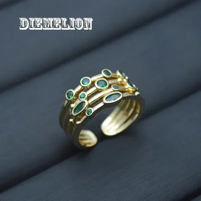 فاخر مطلية بالذهب متعدد الطبقات الملونة الزركون خواتم مفتوحة للنساء هندسية قوس قزح كريستال البنصر مجوهرات نسائية بسيطة #5