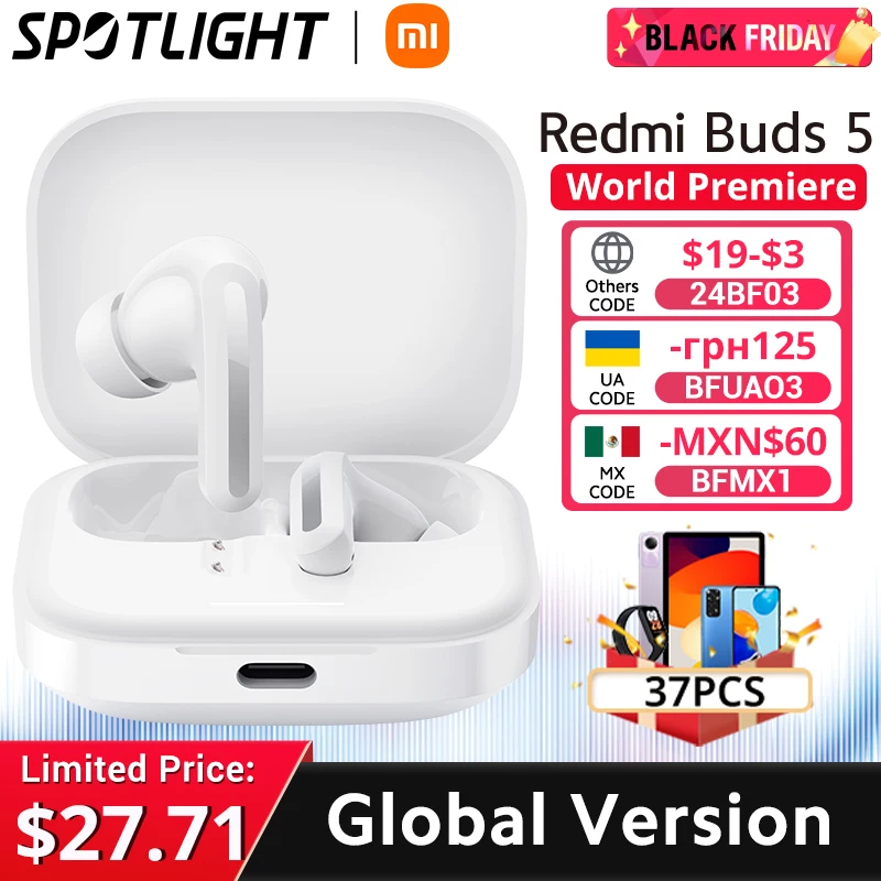 [World Premiere] Global Version Xiaomi Redmi Buds 5 Up to 40 Hours Battery 46dB Active Noise Cancellation 3 Transparency Modes