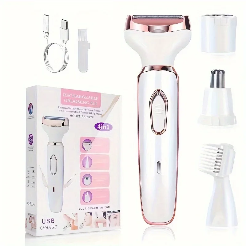 4 In 1 Electric Lady Shaver, Body Hair Removal Epilator, Painless Cordless Trimmer Razor, Gifts For Women