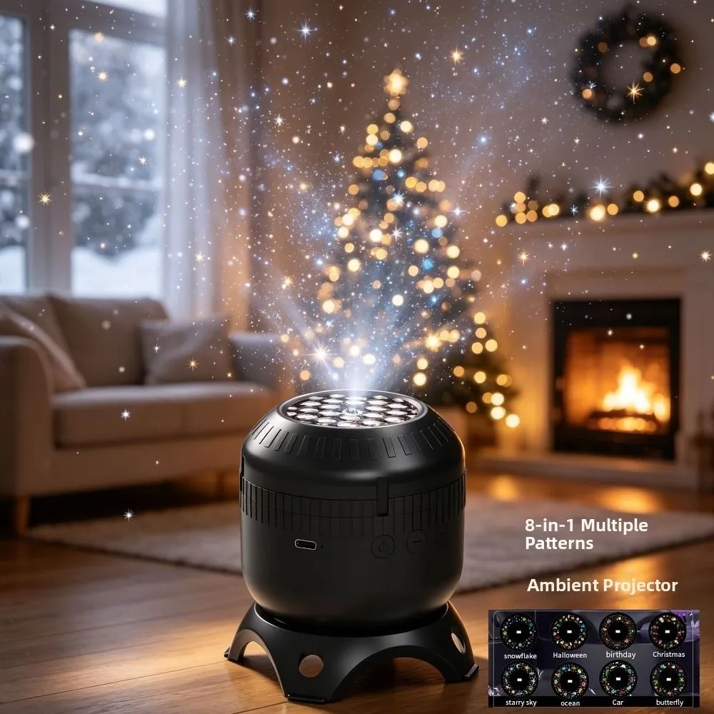 8 Patterns Starry Ocean Projection Night Light Rotating Dynamic Projector Festival Ambient Light with Adjustable Speed Snowflake