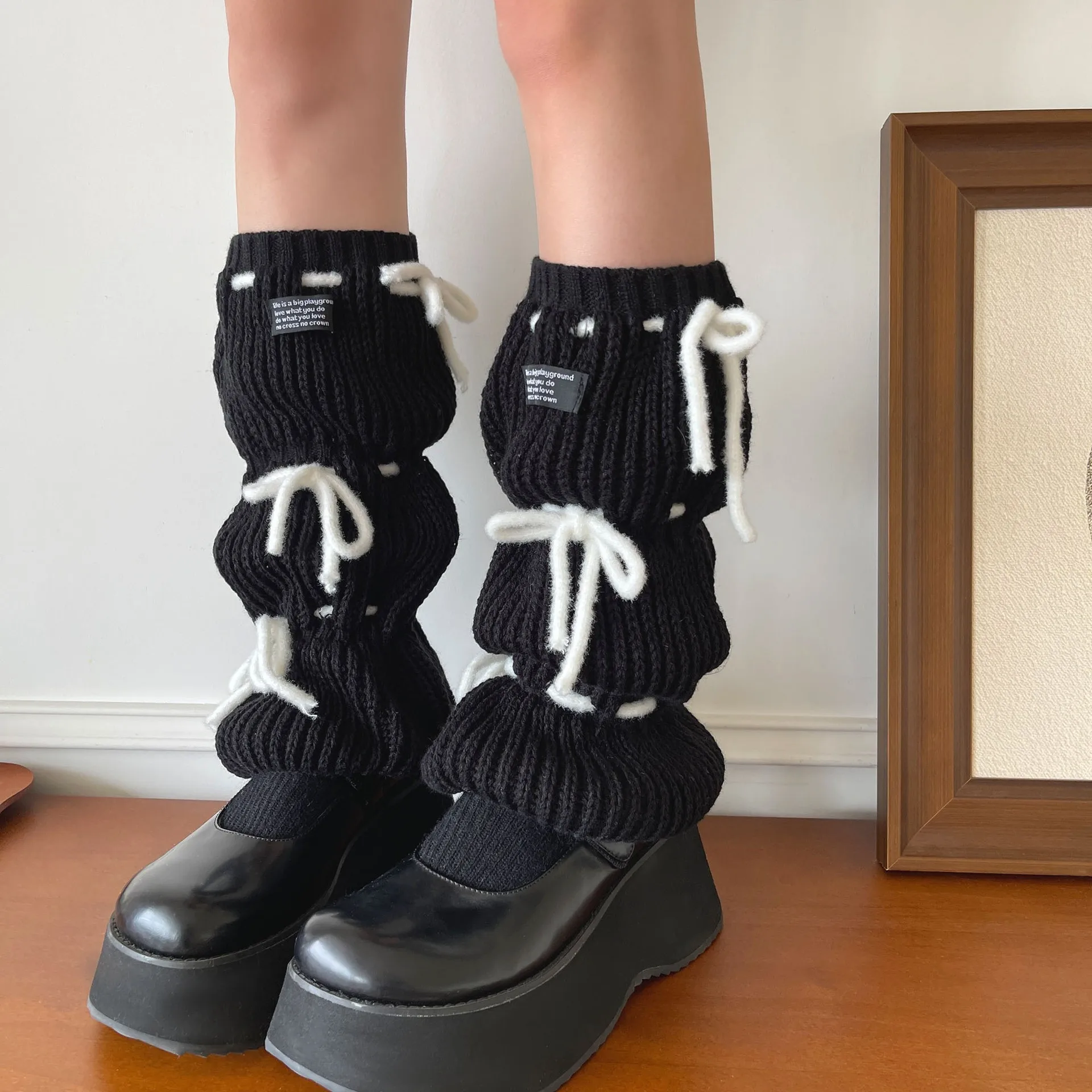 

Y2K Shibuya Spice Girls Bow Knit Носки Чехлы Tide Cool Японская субкультура Фонарь Шерстяные носки Чехлы Jk Чехлы на ноги в стиле панк