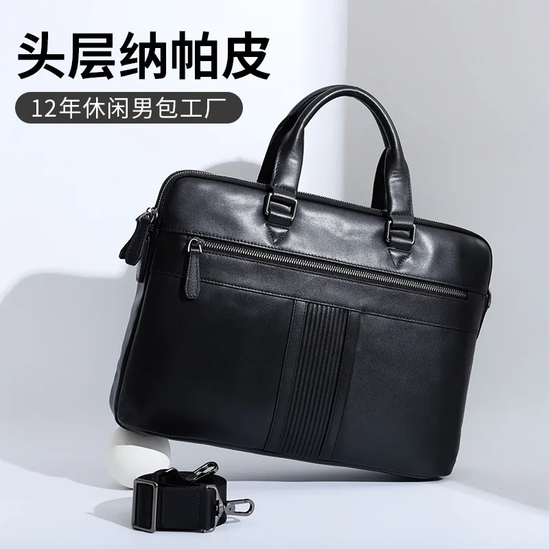 High Quality men's genuine leather Briefcases Double zipper Handbag cowhide Shoulder Laptop Bags Male office commut Travel Bag