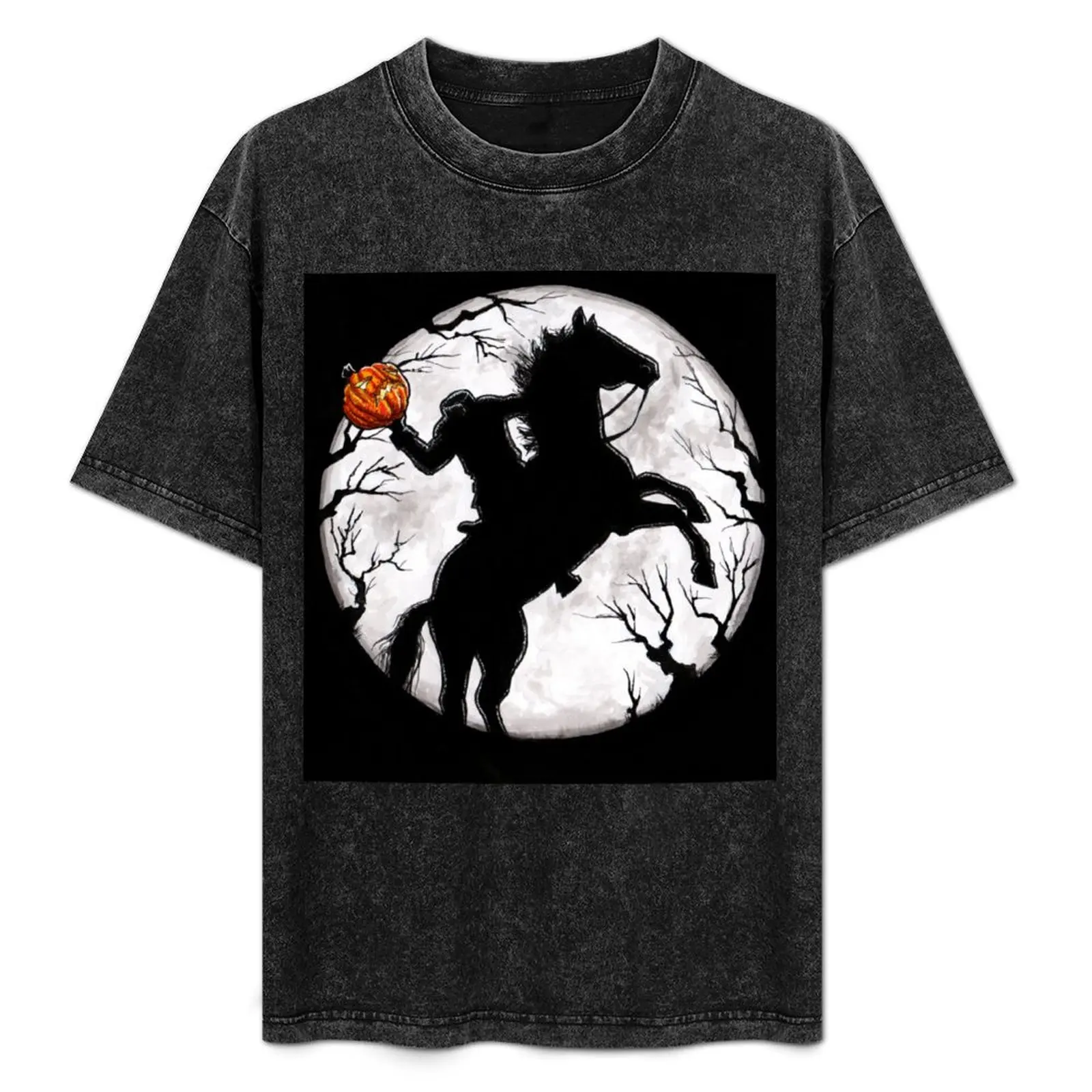 Halloween Headless Horseman Legend of Sleepy Hollow Spooky Pumpkin T-Shirt Heavy Duty Casual Work Tee