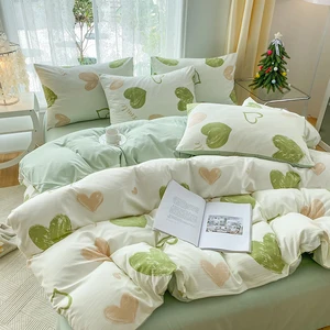 set motif bunga tanaman berbentuk hati kartun 3 buah, duvet cover dan sepasang sarung bantal (tanpa bantalan), cocok untuk kamar tidur 8 set penutup selimut bulu penjualan terbaik - №