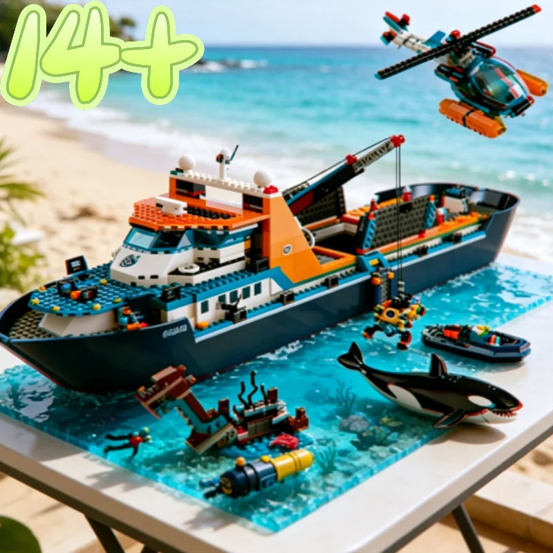 Nouveauté 2026 : Blocs de construction MOC Urbain, Modèle de navire à vapeur océanique, Navire d'exploration des grands fonds marins, Jouets d'assemblage, Cadeau d'anniversaire populaire