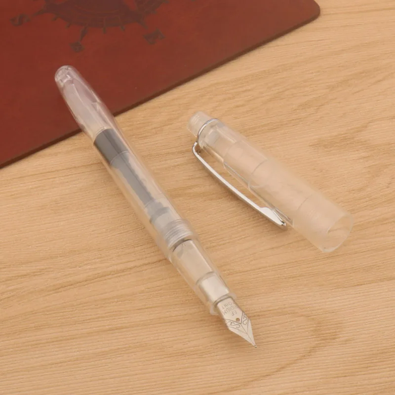 Stylo à plume blanc transparent, stylo à encre pour documents, fournitures de papeterie pour étudiants, plastique rotatif, plume EF, 2024