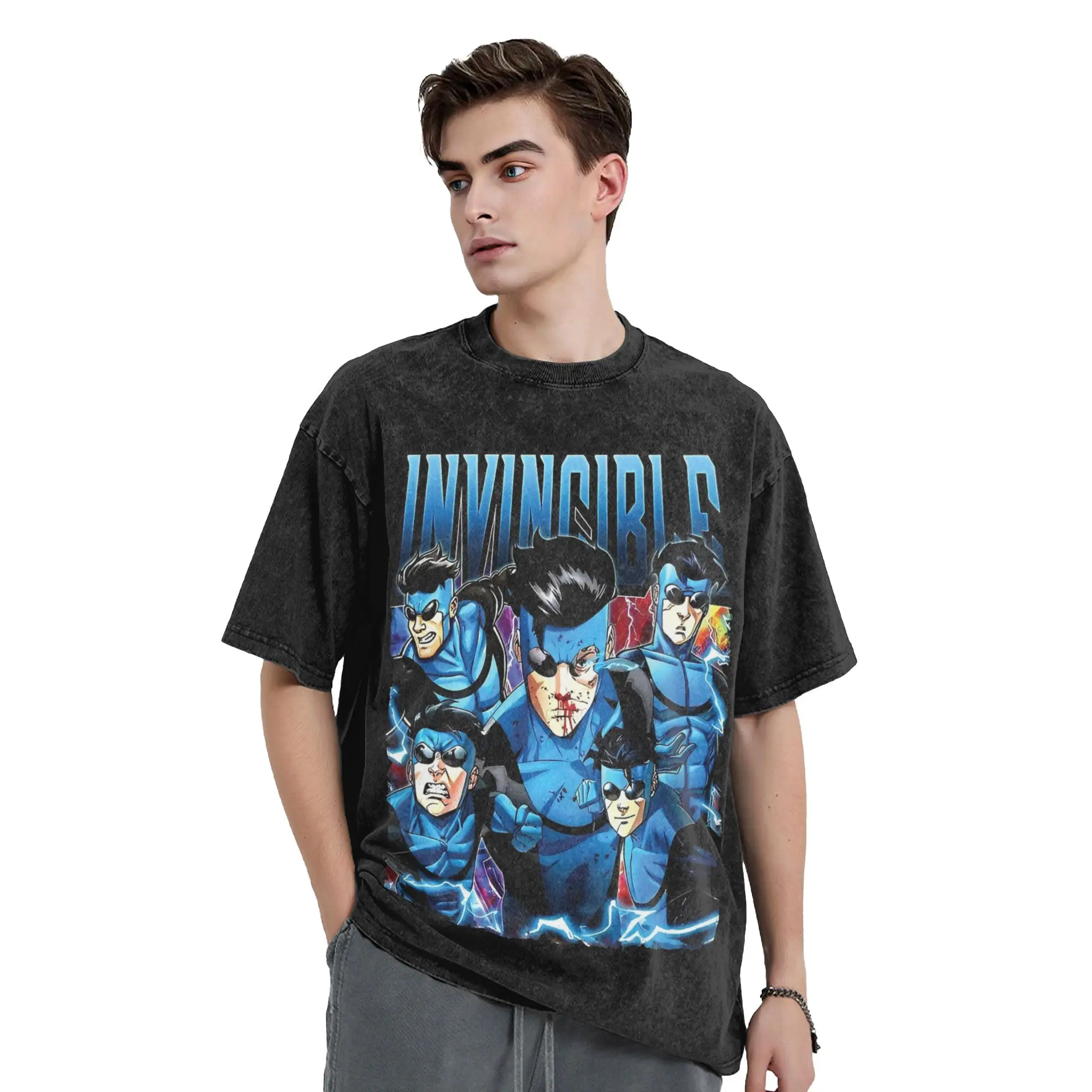 Washed T Shirt Mark Grayson Invincible Retro T-Shirts Oversize  Streetwear Short Sleeve Summer Tops Tee Shirt for Men Women