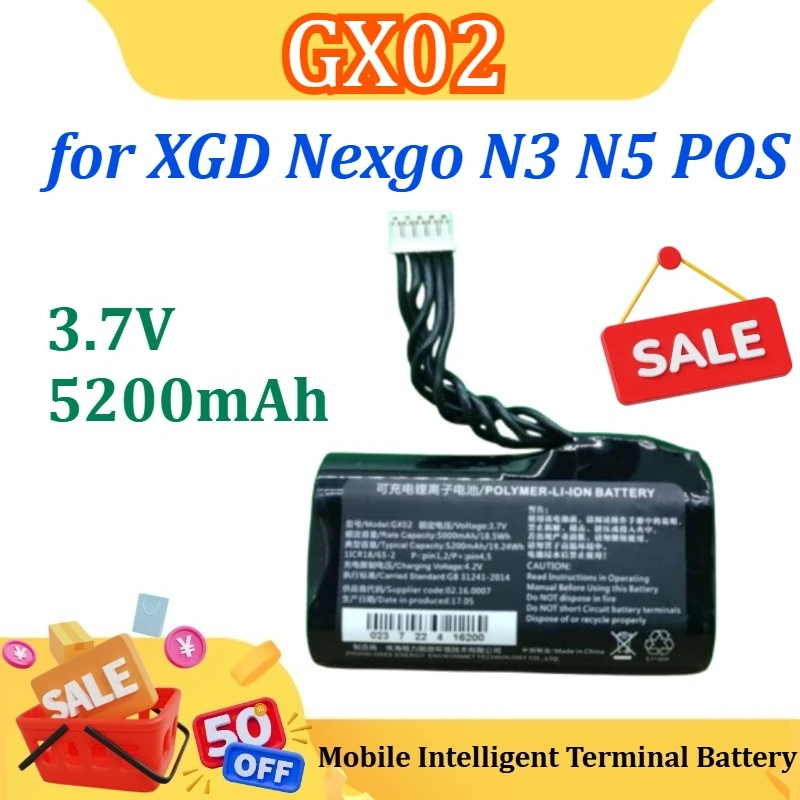 

for XGD Nexgo N3 N5 POS New Li-Ion 3.7V 5200mAh GX02 Mobile Intelligent Terminal Battery