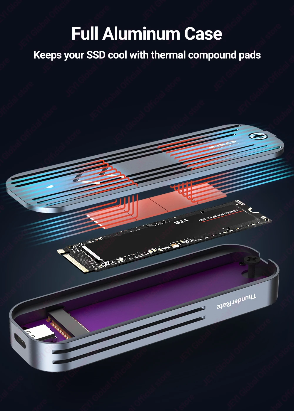 JEYI M.2 NVMe/SATA SSD Smart Display Gehäuse USB 3.2 10Gbps Tragbares Externes M2 Adaptergehäuse Unterstützt M-Key B+M Key UASP Trim – Detail 12