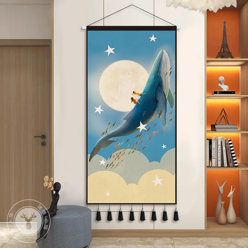 Whale Girl Anime Figure Restaurant Living Room Background Wall Decoration Tapestry Children Room Bedside Fabric Hanging Painting