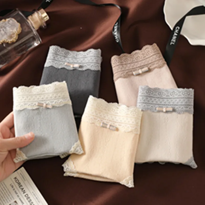 3 szt. Majtki damskie francuskie koronkowe majtki ze średnim stanem seksowna oddychająca bielizna z czystej bawełny miękkie wygodne figi Intimates