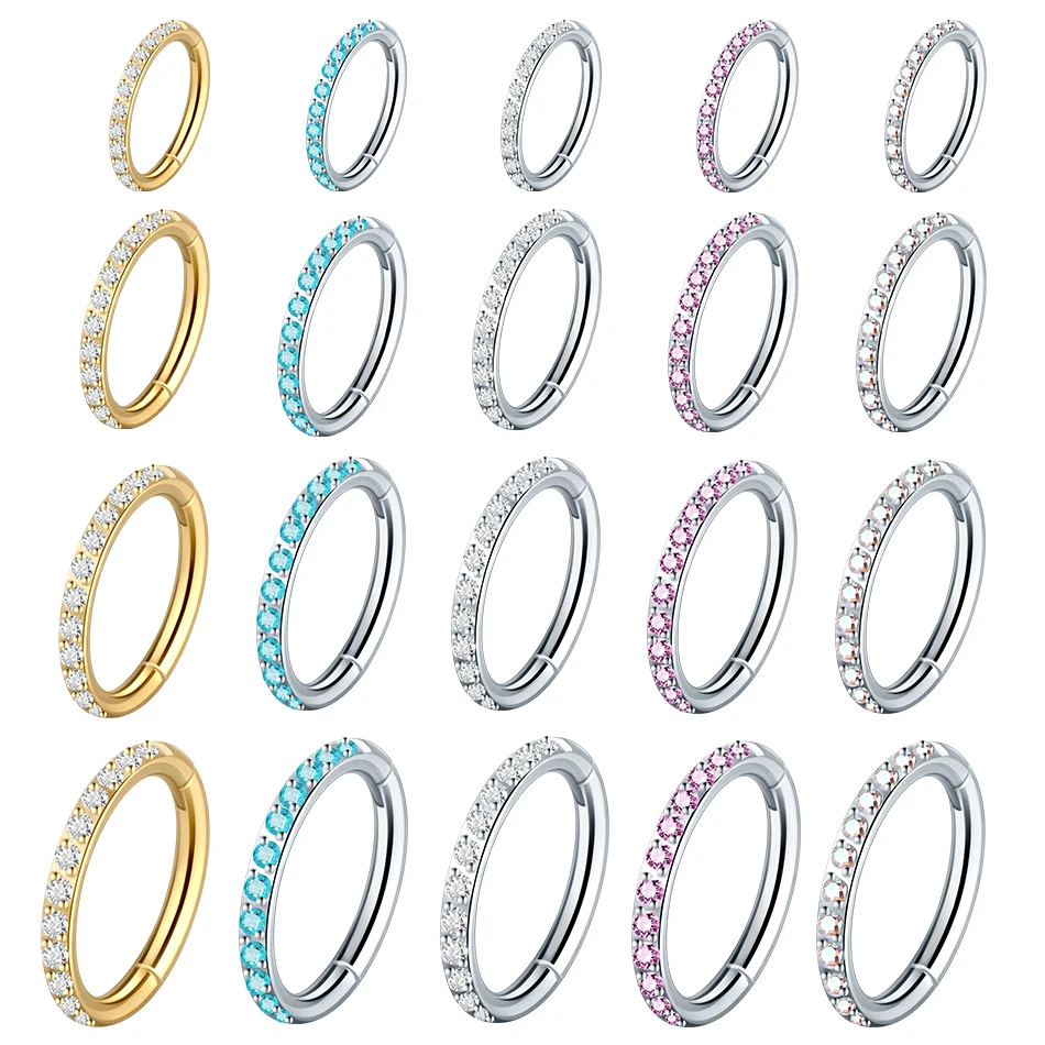 1pc Stahl 6/8/10/12mm Damen runde Ohrringe Creolen Zirkon Nasenring Klapp Clicker Membran Ohr Tragus Helix Daith Piercings 16g
