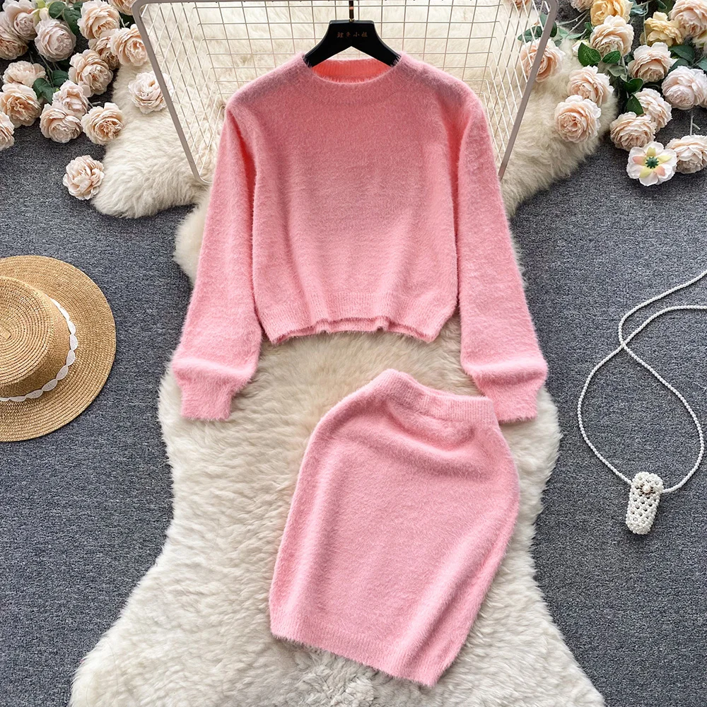 Croysier Short Pullover Sweater And Bodycon Mini Skirt Sets Autumn Winter Clothes 2023 Casual Knit Set Two Piece Set For Women