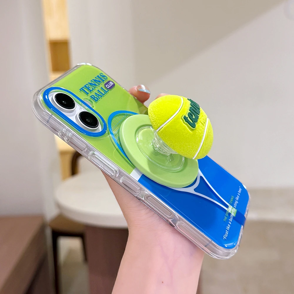 Etui na telefon iPhone 17 16 14 15 Pro Max z magnetycznym uchwytem 3D w kształcie piłki tenisowej, odporne na wstrząsy, kompatybilne z MagSafe. — zdjęcie produktu 3