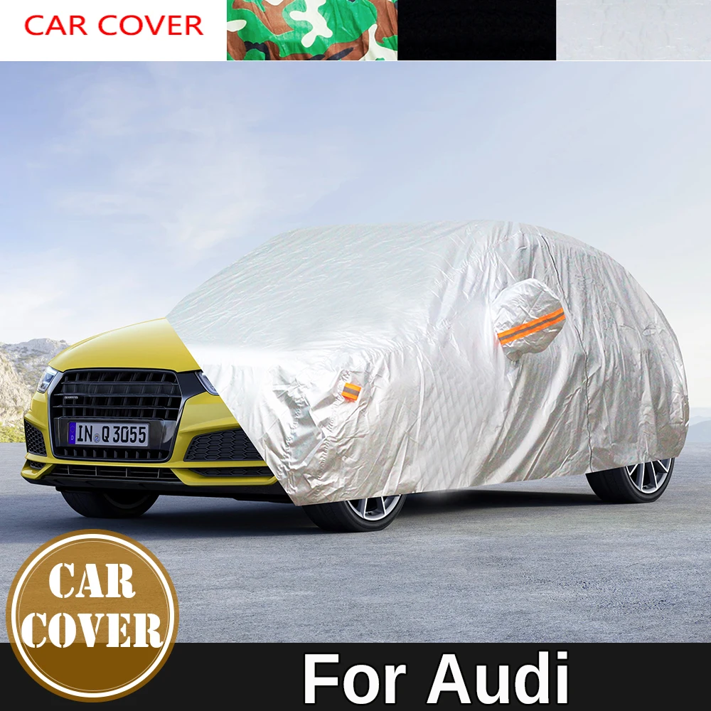 

Полный автомобильный чехол, водонепроницаемый, защита от солнца, дождя, снега, защита от УФ-излучения, черный камуфляж, серебристый для Audi A1 A6 E-Tron Q3 R8 TT Q8