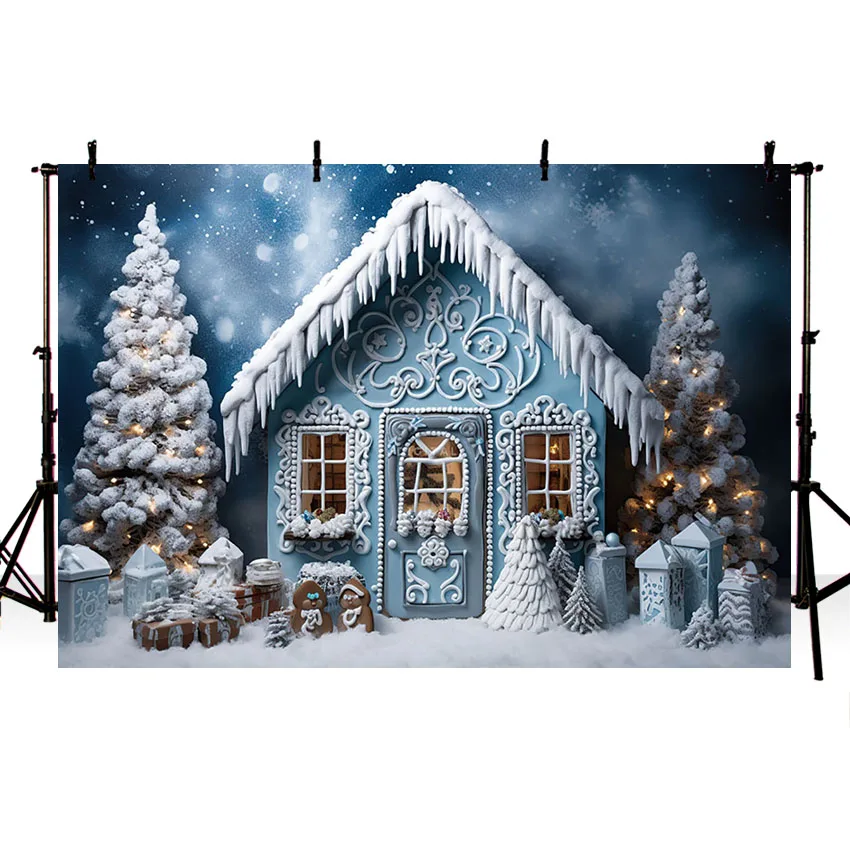 Mehofond Photography Background Winter Christmas Gingerbread House Snowy Forest Kids Family Portrait Decor Photo Backdrop Studio