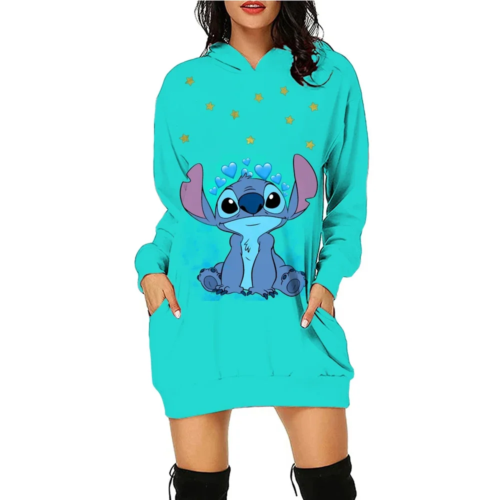 Ladies Dress Disney Stitch print Women Hooded Dresses Hoodies Women Sweatshirts Women Hoodies Dress Tops Ladies Clothing