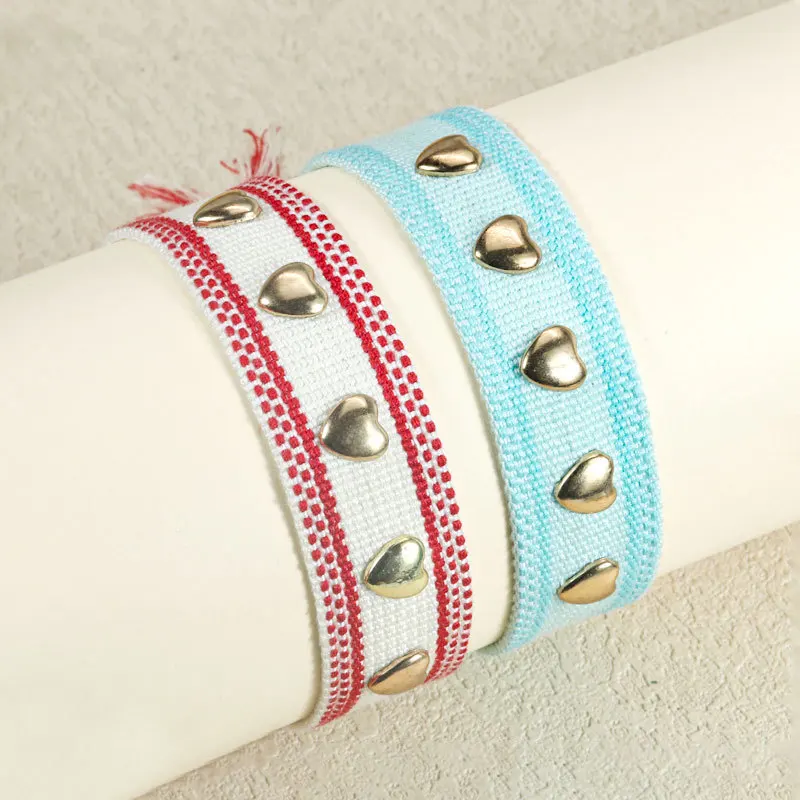 Meetvii Handmade Braided Friendship Bracelet - Heart Rivet Tassel Embroidered Wristband Adjustable Hand Rope for Women Men