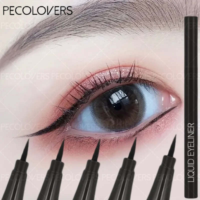 Caneta delineadora líquida preta, 5 peças, à prova d'água, secagem rápida, delineador de ponta dupla, maquiagem para mulheres, cosméticos