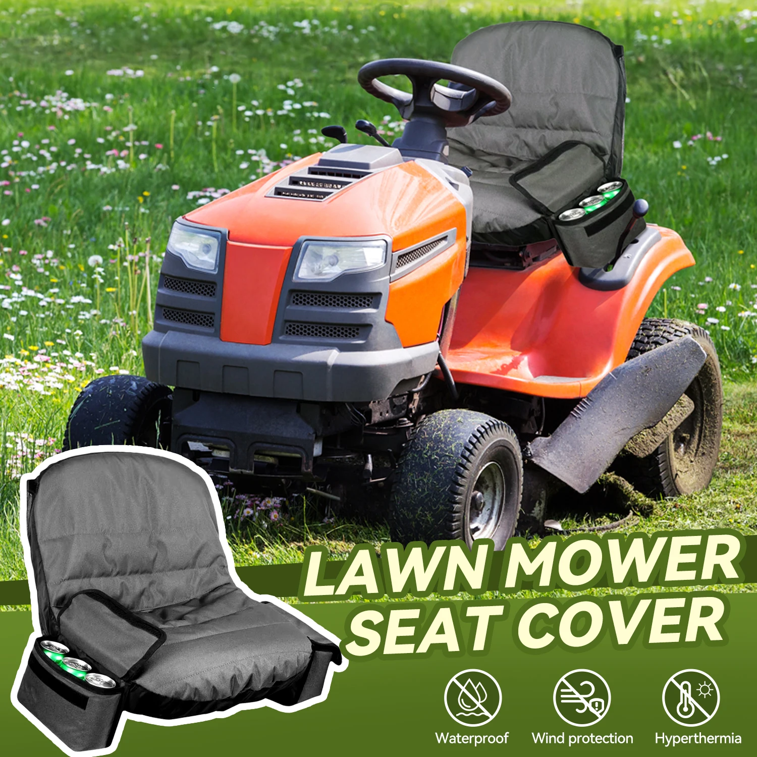 Pokrowiec na siedzenie kosiarki z dwoma torbami do przechowywania, 600D Oxford Tractor Seat Pokrowiec na siedzenie ciągnika pasuje do większości kosiarek