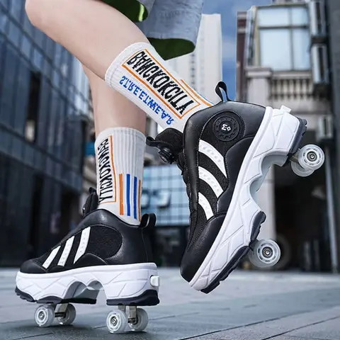 Double Row 4-Wheel Skates Roller Shoes with Wheels Dual-Purpose Racing Roller Sneakers Skateboard Shoes Speed Roller Skate Shoes